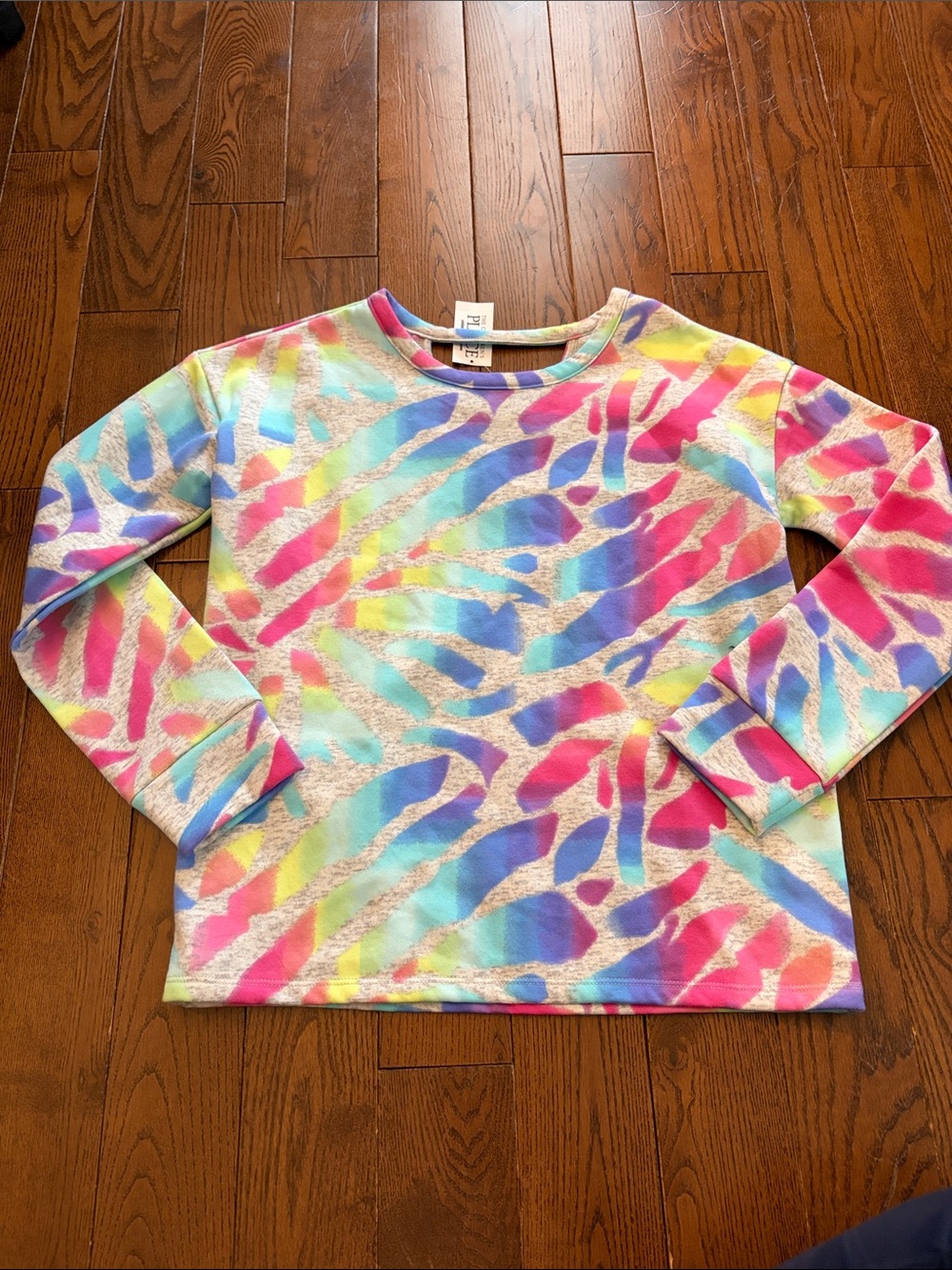 Place Girls' Rainbow Zebra Sweatshirt - Pink, Blue, Yellow, Purple, Mint